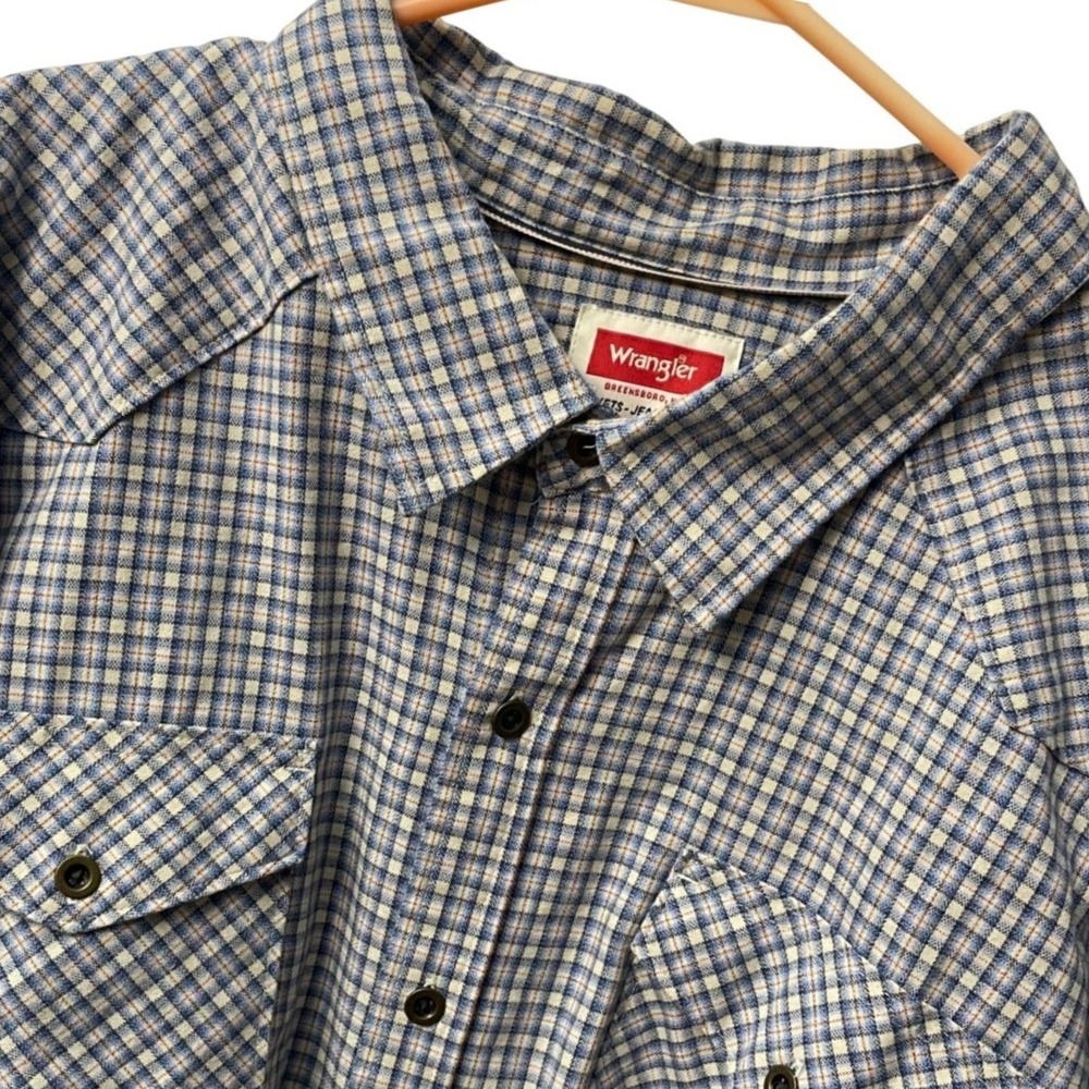 Wrangler Mens 3XL Blue Plaid Western Long Sleeve Button Down Shirt 112315502